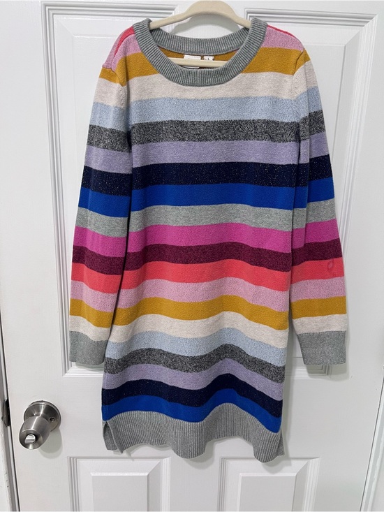 GAP Sweaters - GAP Multicolor Striped Crewneck Sweater Dress - Gray, Pink, Blue, Gold